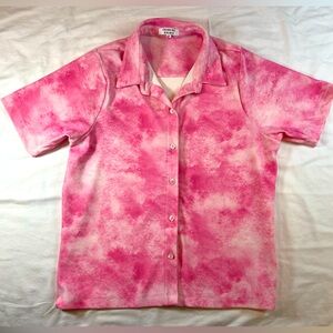 Frankies Bikinies Pink Tie Dye Button Up Shirt Bathing Suit Cover up Size Medium